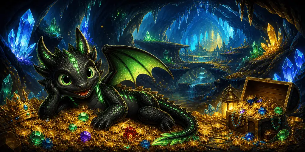 Schwarzer Drache mit goldenen Flammen und glühenden Augen – Drakaris Online Casino Hauptbanner